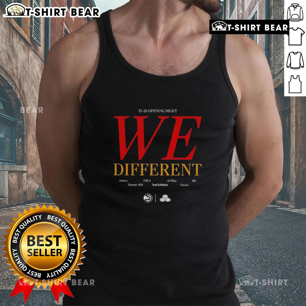 Alt Text: Awesome Atlanta Hawks 25-26 Opening Night We Different tank top featuring vibrant team colors and logo design.