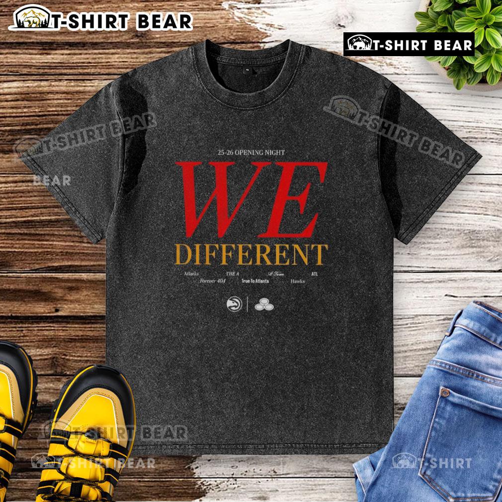 Awesome Atlanta Hawks 25-26 Opening Night 'We Different' washed t-shirt showcasing team spirit and style.