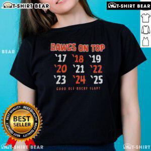 Awesome Dawgs on Top: Georgia Bulldog vs Tennessee Volunteers ladies tee featuring vibrant team graphics.