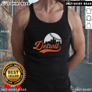 Awesome Detroit Tigers baseball skyline tank top featuring iconic city skyline and vibrant team colors.