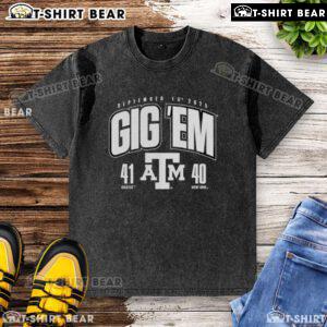 2025 Awesome Gig 'Em Texas A&M Aggies vs. Notre Dame Fighting Irish shirt, score 41-40, washed vintage style.