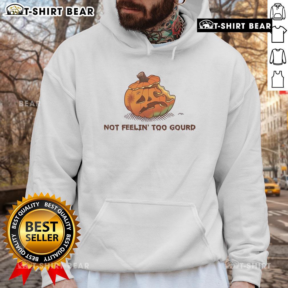 Awesome Halloween pumpkin hoodie with 'Not Feeling Too Gourd' design, perfect for festive fall fashion.