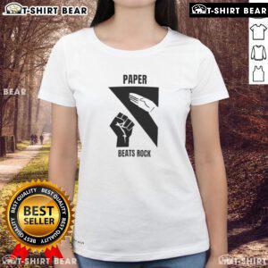Awesome Paper Beats Rock Ladies Tee featuring a fun graphic design for casual wear, perfect for fans of playful apparel.