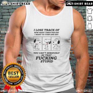 Alt Text: Cute Snoopy tank top design with quote about losing track of daily thoughts, perfect for casual wear.