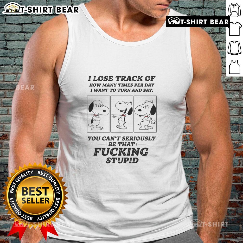 Alt Text: Cute Snoopy tank top design with quote about losing track of daily thoughts, perfect for casual wear.
