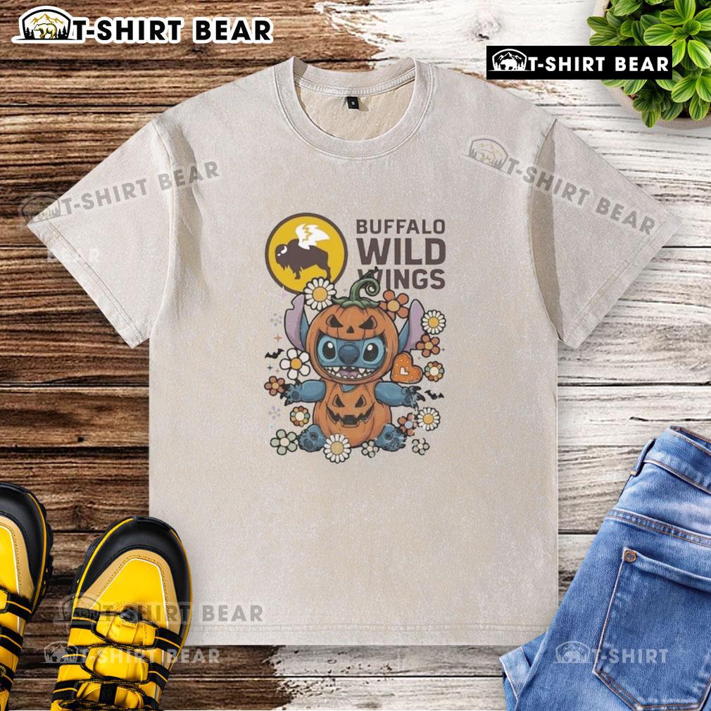 Cute Buffalo Wild Wings Stitch pumpkin costume Halloween t-shirt, featuring vibrant colors and festive design.
