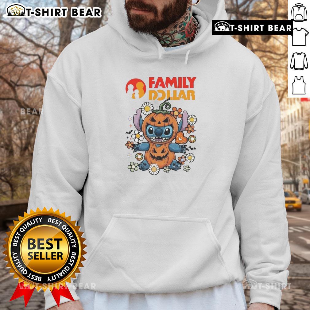 Alt Text: Cute family wearing Dollar Stitch pumpkin costume hoodies for Halloween, showcasing fun and festive spirit.
