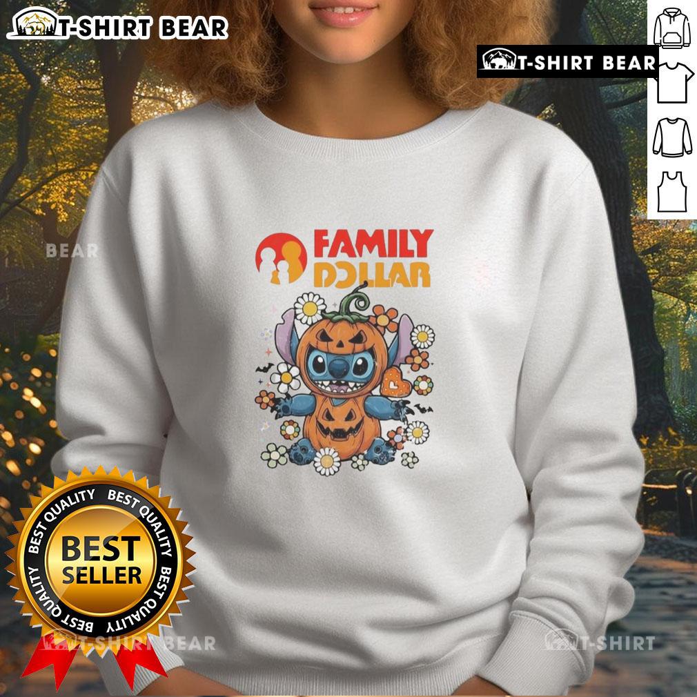Adorable family in matching Dollar Stitch pumpkin Halloween sweatshirts, showcasing festive spirit and fun costume ideas.