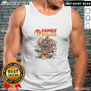 Alt Text: Cute family wearing a Dollar Stitch pumpkin costume Halloween tank top, perfect for festive celebrations and fall fun.