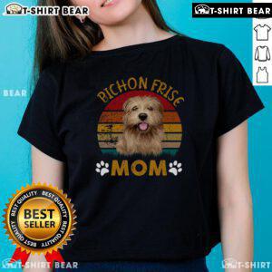 Cute vintage Bichon Frise mom design on a ladies tee for Dog Appreciation Day, perfect gift for dog lovers.