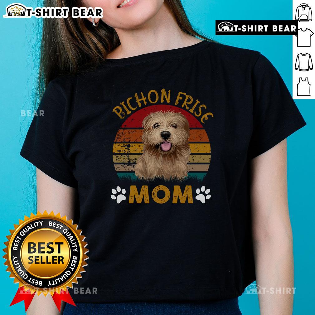 Cute vintage Bichon Frise mom design on a ladies tee for Dog Appreciation Day, perfect gift for dog lovers.