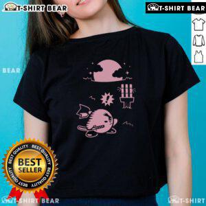 Funny Pink Ninja Kirby Samurai Gamer Ladies Tee featuring a playful design perfect for gaming enthusiasts.