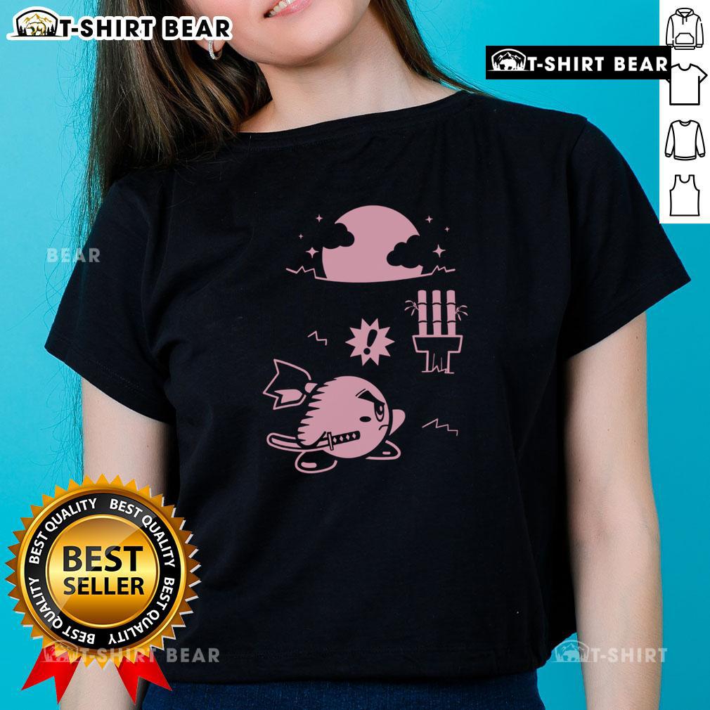 Funny Pink Ninja Kirby Samurai Gamer Ladies Tee featuring a playful design perfect for gaming enthusiasts.