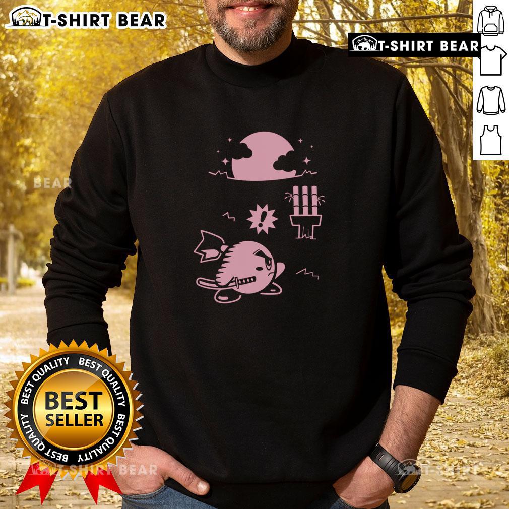 Funny pink ninja Kirby samurai gamer sweatshirt featuring a vibrant design, perfect for gaming enthusiasts.