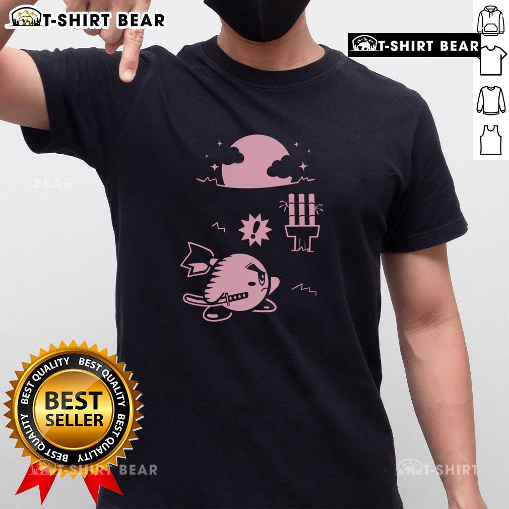 Funny Pink Ninja Kirby Samurai Gamer T-Shirt featuring a playful Kirby design in vibrant colors, perfect for gamers.
