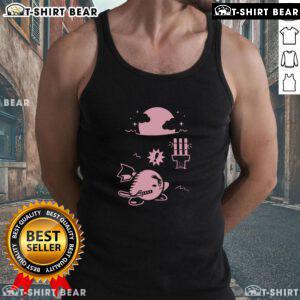 Funny pink ninja Kirby samurai gamer tank top featuring a playful design for fans of gaming and anime culture.