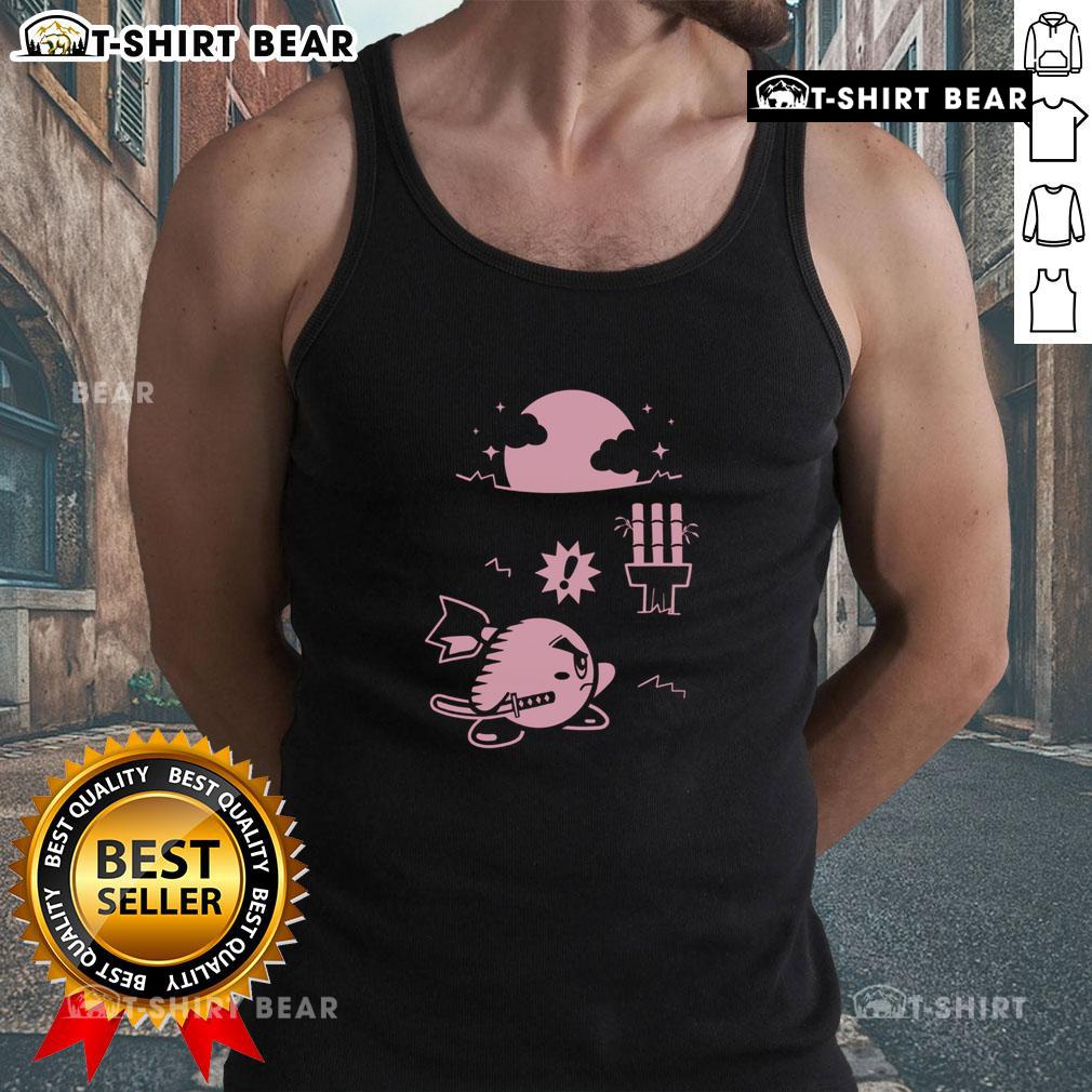 Funny pink ninja Kirby samurai gamer tank top featuring a playful design for fans of gaming and anime culture.