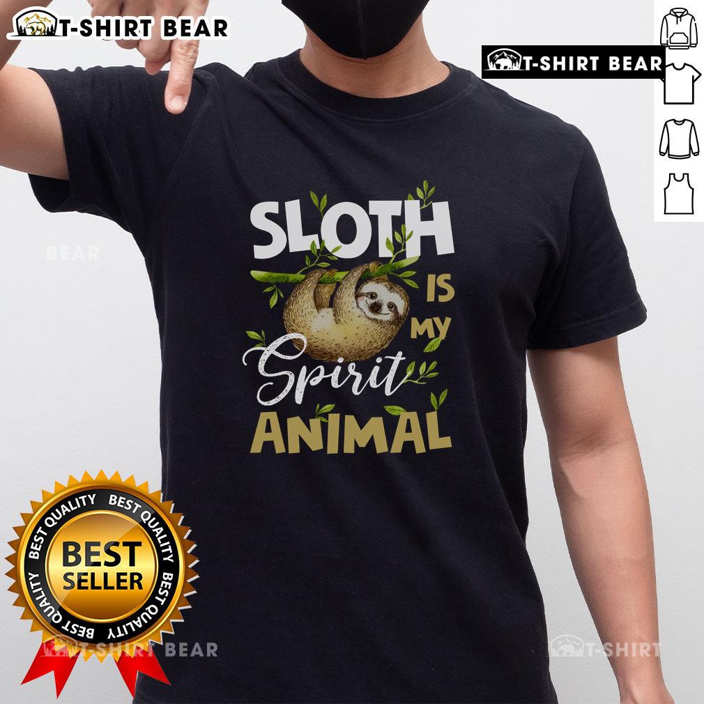 Funny sloth graphic on a 'Sloth Is My Spirit Animal' lazy day t-shirt, perfect for relaxed, casual wear.