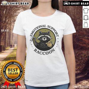 Good Emotional Support Raccoon Ladies Tee featuring a cute raccoon graphic, perfect for animal lovers and comfort seekers.