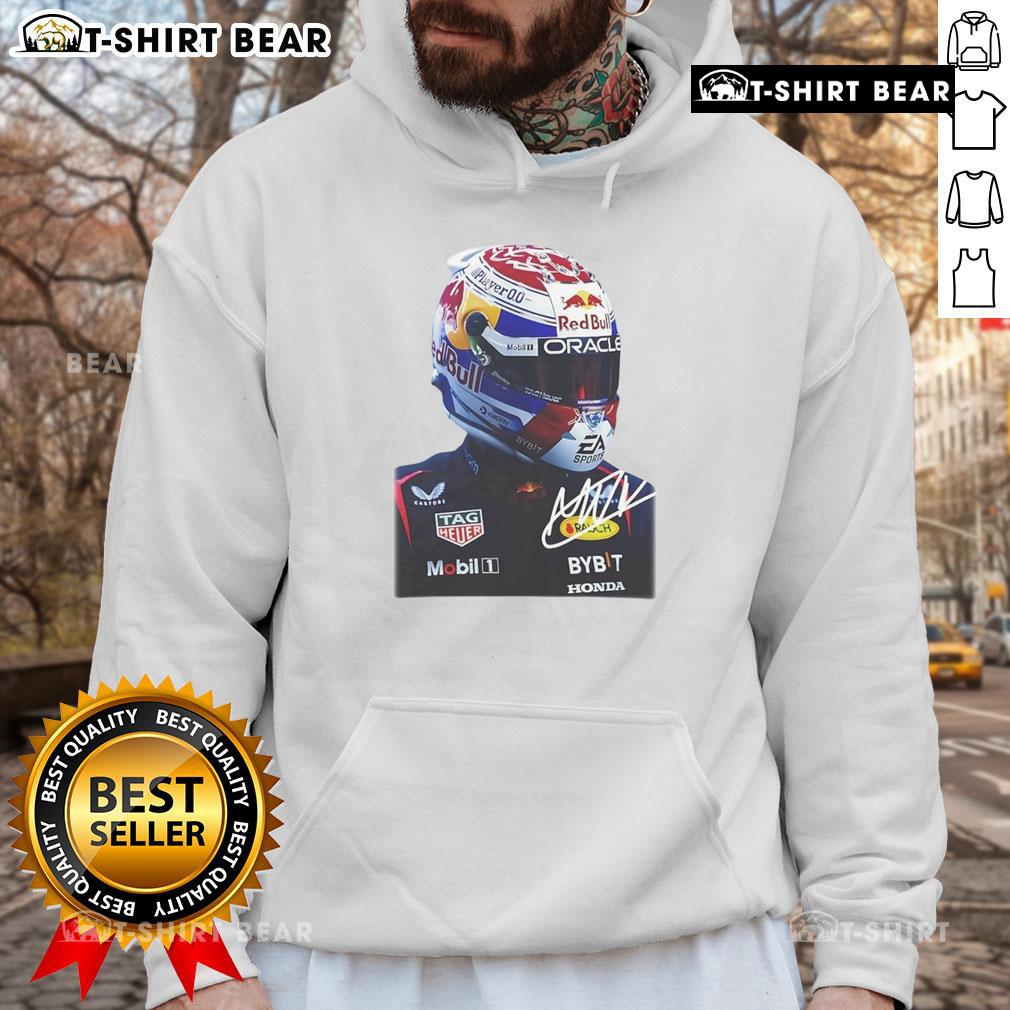 Alt Text: Max Verstappen Racing Big Face Graphic Signature Hoodie featuring bold design and vibrant colors for fans.