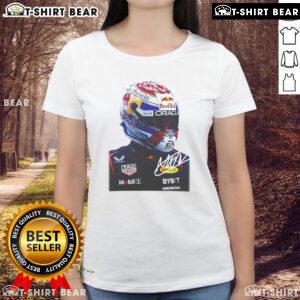 Alt Text: Good Max Verstappen Racing Big Face Graphic Signature Ladies Tee showcasing bold design and racing spirit.