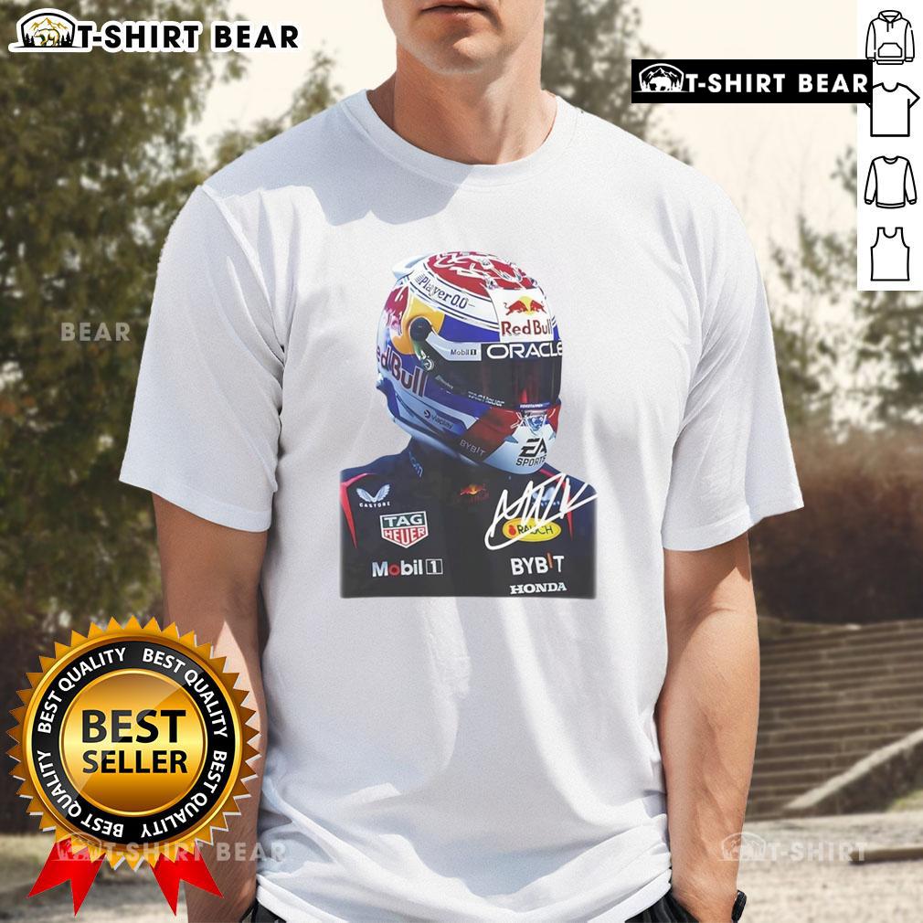 Alt Text: Good Max Verstappen Racing Big Face Graphic Signature T-Shirt featuring bold design and vibrant colors for fans.