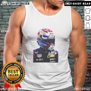Good Max Verstappen Racing tank top featuring a bold graphic signature and large face design for motorsport fans.