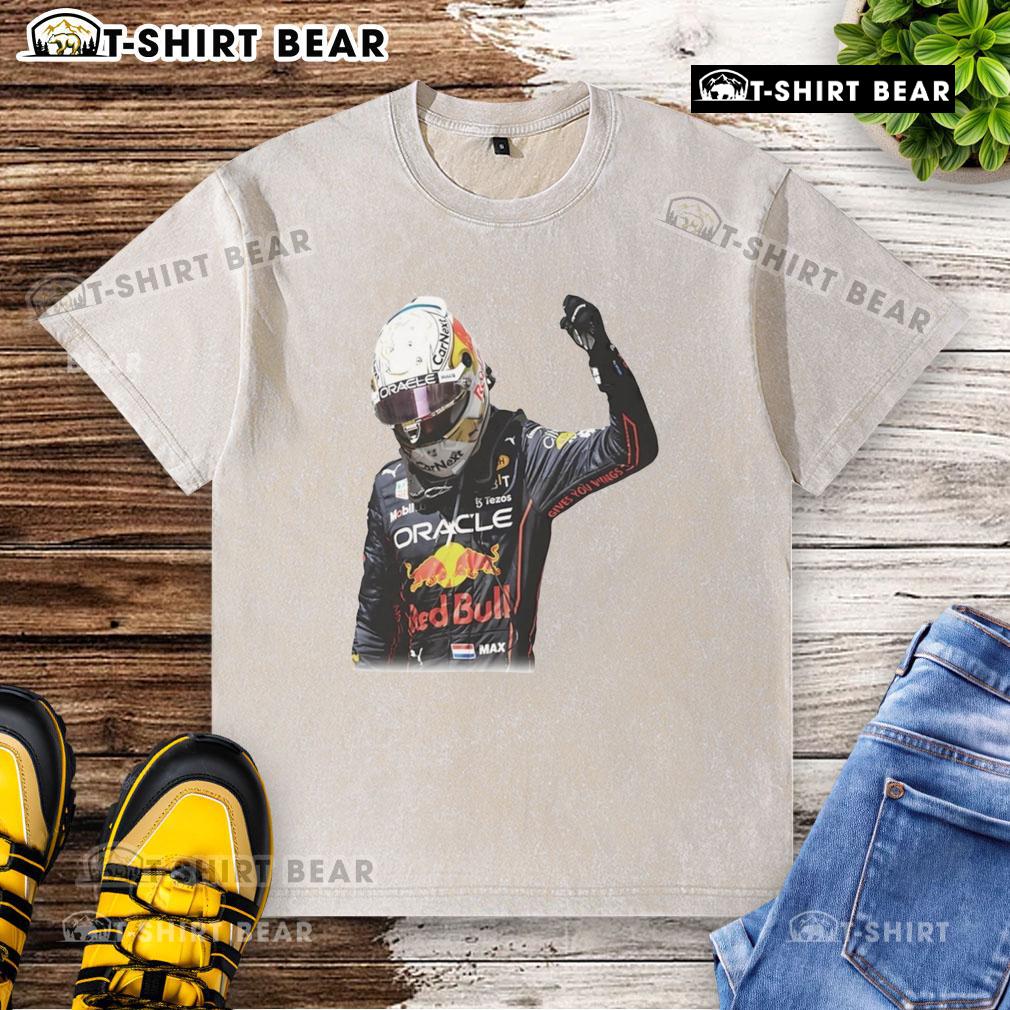 Good Max Verstappen Victory Graphic Washed T-Shirt featuring vibrant design celebrating Verstappen's racing success.