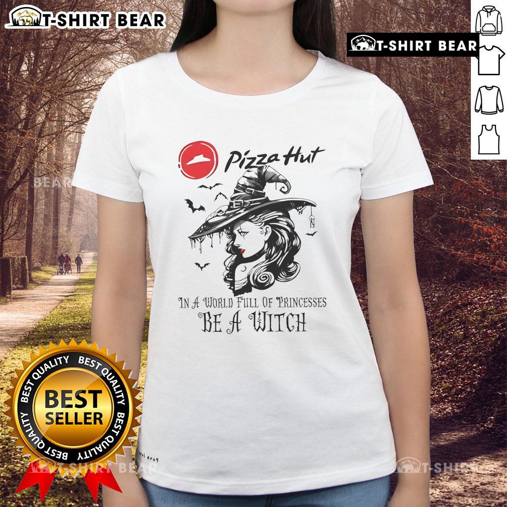Good Pizza Hut Halloween ladies tee featuring 'Be a Witch' design, perfect for fun and festive October celebrations.
