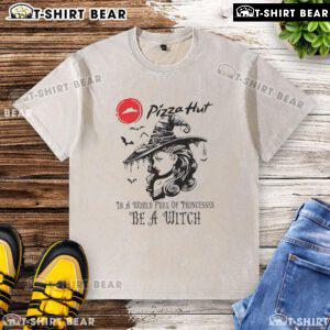 Good Pizza Hut Halloween washed t-shirt featuring 'Be a Witch' design in a whimsical princess-themed setting.