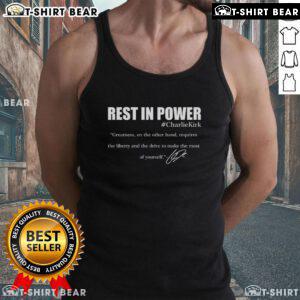 Good Rest In Power Charlie Kirk tribute tank top featuring a signature quote on faith and greatness for Christians.