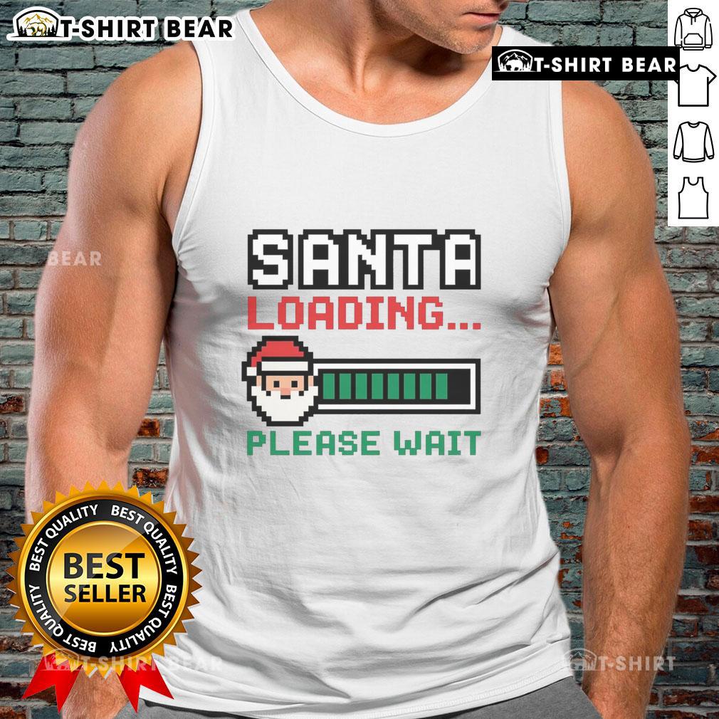 Good Santa loading pixel tank top design featuring a cheerful Santa Claus in a festive pixel art style.
