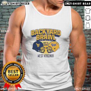Good West Virginia Mountaineers beat Pittsburgh Panthers 31-24 Backyard Brawl tank top featuring team logos and vibrant colors.