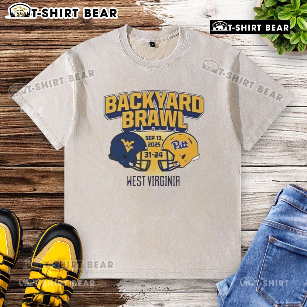 Good West Virginia Mountaineers beat Pittsburgh Panthers 31-24 Backyard Brawl washed t-shirt showcasing team spirit.