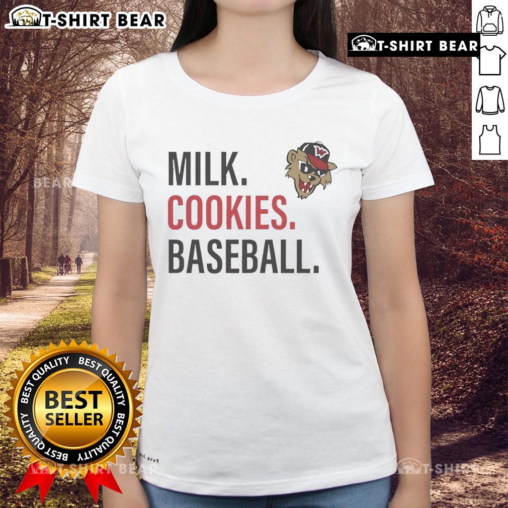 Happy Milk Cookies baseball tee featuring Washington Wild Things logo for ladies, perfect for game day and casual wear.