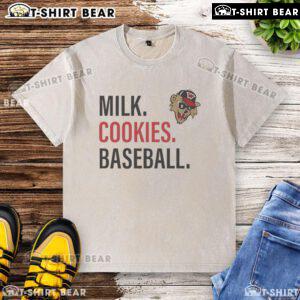 Alt Text: Happy Milk Cookies baseball t-shirt featuring Washington Wild Things logo, perfect for fans and casual wear.