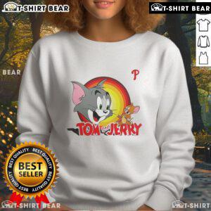 Happy Tom and Jerry X Philadelphia Phillies sweatshirt featuring colorful graphics and cozy design for fans.