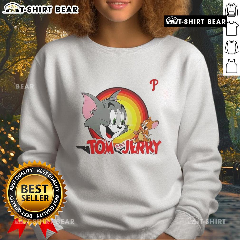 Happy Tom and Jerry X Philadelphia Phillies sweatshirt featuring colorful graphics and cozy design for fans.