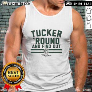 Alt Text: Hot Tucker Kraft Green Bay Packers football tank top featuring signature Round and Find Out design for fans.
