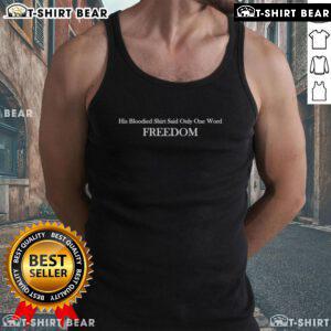 Charlie Kirk in a bloodied tank top with the word 'Freedom' prominently displayed, symbolizing his fight for liberty.