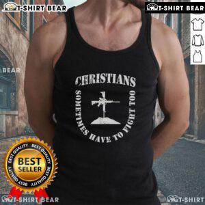 Nice Christians Sometimes Have to Fight Too Shield Formation Tank Top - stylish tank featuring a bold shield graphic.