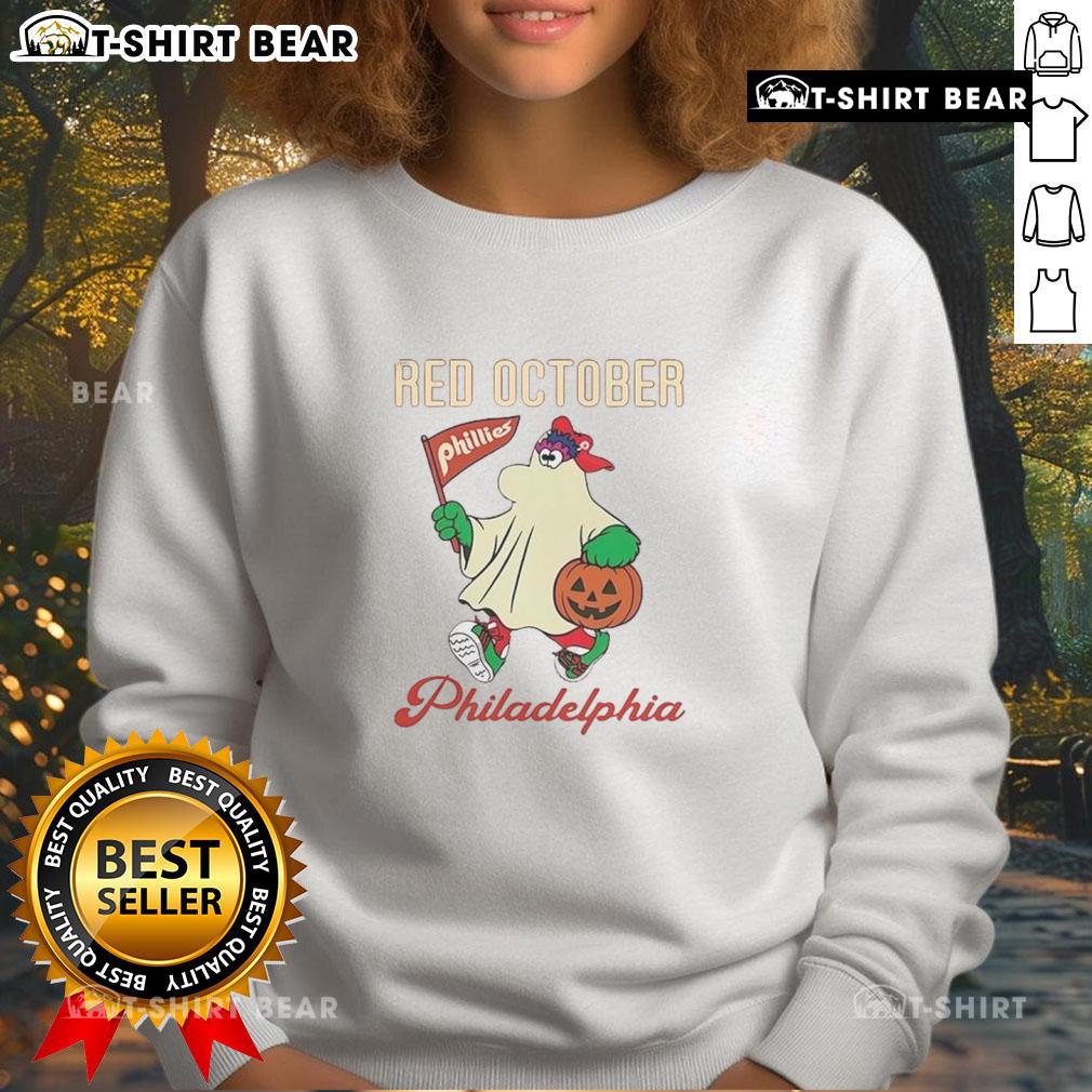 Nice Ghost Philadelphia Phillies Phanatic Red October Halloween sweatshirt featuring a playful design for fans.