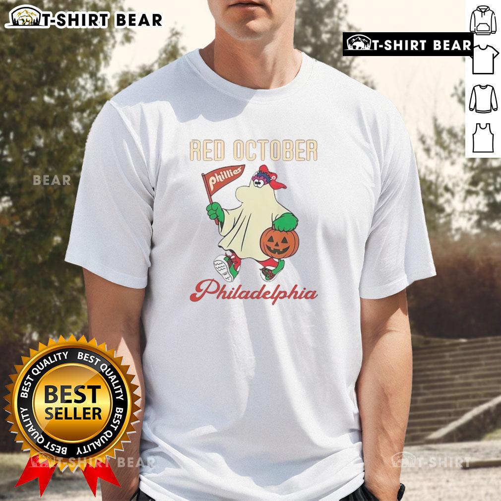 Nice Ghost Philadelphia Phillies Phanatic Red October Halloween T-Shirt featuring a spooky design for fans.