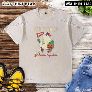 Nice Ghost Philadelphia Phillies Phanatic Red October Halloween washed t-shirt featuring a playful design for fans.