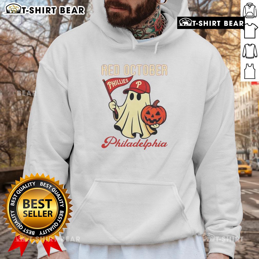 Nice Ghost Philadelphia Phillies Red October Halloween Hoodie featuring a playful ghost design for festive fans.