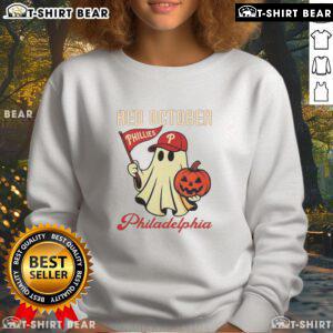 Nice Ghost Philadelphia Phillies Red October Halloween Sweatshirt featuring a spooky design for fans celebrating Halloween.