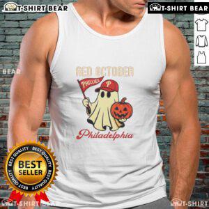 Nice Ghost Philadelphia Phillies Red October Halloween Tank Top featuring a playful ghost design for festive fans.