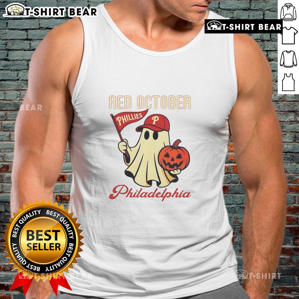 Nice Ghost Philadelphia Phillies Red October Halloween Tank Top featuring a playful ghost design for festive fans.