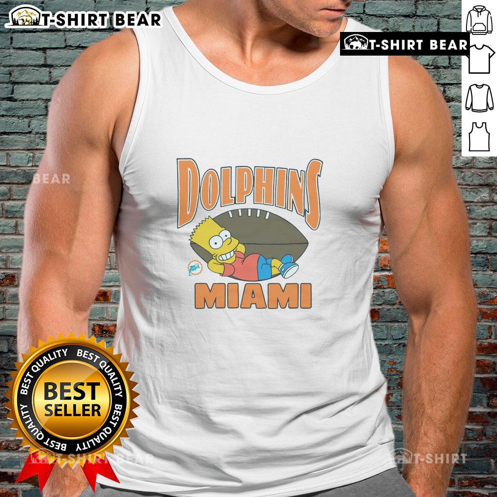 Alt Text: Bart Simpson wearing a Miami Dolphins tank top in a vibrant design, showcasing a fun crossover style.