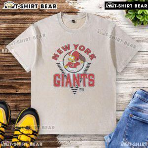 Bart Simpson wearing New York Giants gear on a washed t-shirt, showcasing a fun blend of pop culture and sports fashion.